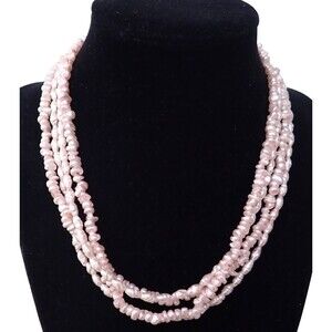 Pink Rice Pearl Long Strand Necklace 28" length Vintage Estate String of Pearls